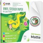 Printable Vinyl Sticker Paper for Laser Printer - Matte White - 200 Self-Adhesive Sheets - Waterproof Decal Paper - Standard Letter Size 8.5"x11"
