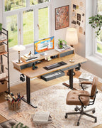 ErGear Electric Standing Desk with 4 Drawers, 55" x 30" Height Adjustable Desk with Storage, C-Clamp Mount Compatible, Computer Home Office Table with Cable Management Tray, Vintage Brown