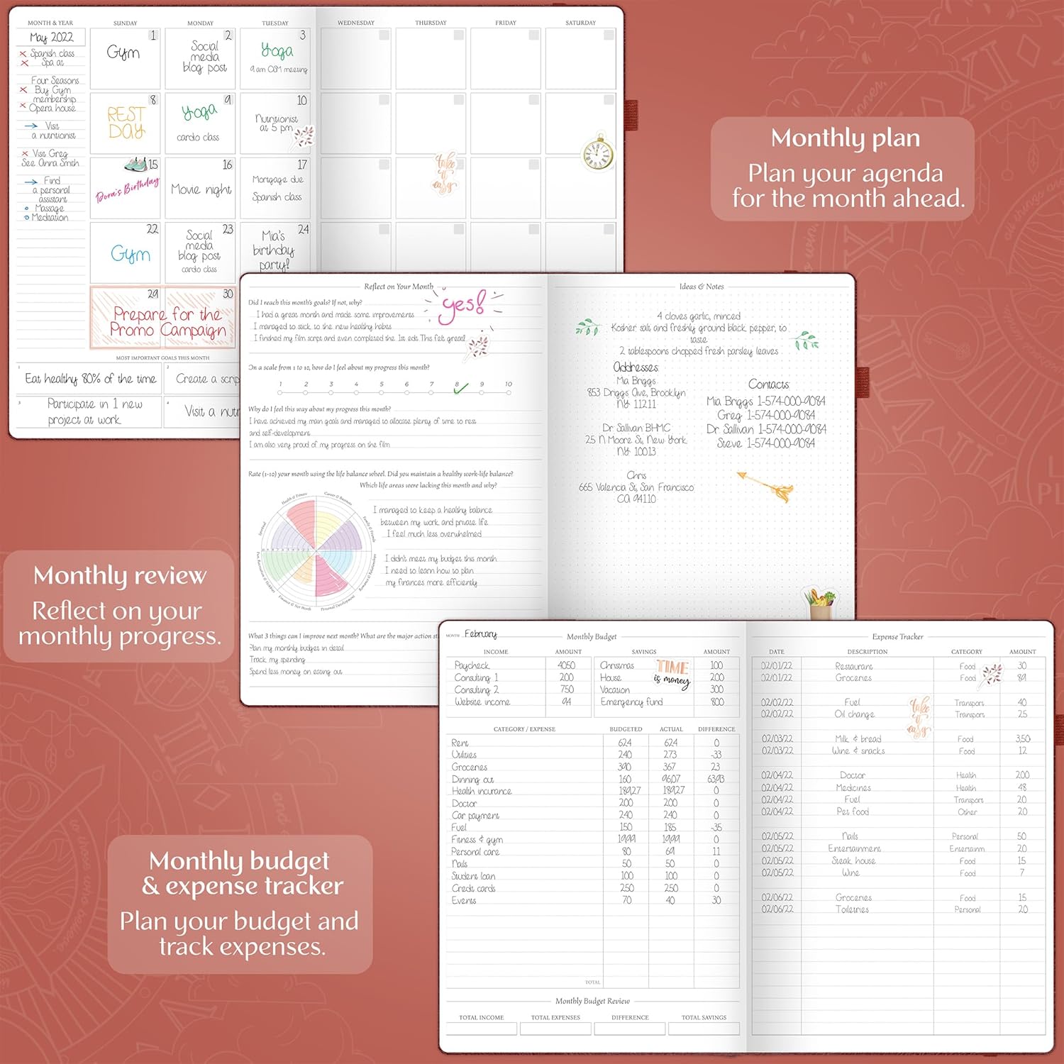 Legend Planner PRO Premium – Large Undated Weekly, Monthly & Budget Planner with Habit Tracker – Life Organizer for Time & Task Management, Goal Setting & Productivity – A4 size (Wine Red)