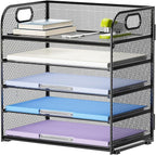 Marbrasse 5 Tier Paper Organizer Letter Tray, Mesh Desk File Organizer with Handle, Paper Sorter Desk Organizer for Home Office Supplies(Black)