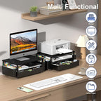 Desk Organizer and Accessories, Computer Monitor Stand Riser with Drawer and 2 Pen Holders, Office Desk Accessories & Workspace Organizers for Office Supplies (Black)