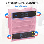 EASEPRES Magnetic 5 Pocket Mesh Hanging File Organizer, Wall Mounted Mail Paper Document Folder Holder, Clipboard Storage Organization Magazine Rack with Nametag Label for Office Home School, Pink