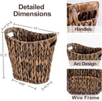 FairyHaus Wicker Waste Basket with Handle, Hand-Woven Water Hyacinth Trash Can for Bathroom Bedroom, Brown Wicker Storage 13 x 7.5 x12.2