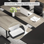 Tribesigns 8FT Conference Table, 94.48L x 47.21W x 29.52H Inches Boat Shaped Meeting Table with Rectangle Grommet, Modern Seminar Boardroom Table for Office Conference Room (Grey & Black, 8ft)