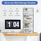 EasyPAG 14 Tier Wall File Holder with Flat Tray, Silver | Easy Assemble Mesh Desk File Organizer | 13-Folder Paper Storage | Replaceable Classify Labels | Space Saving Mail Organizer for Office Home