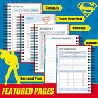 Superhero Academic Planner, Weekly Monthly Daily Agenda, Custom Date Organizer for Time Management, Spiral Bound Notebook with Colorful Tabs,Datebooks for Middle or High School Student (Blue Red)