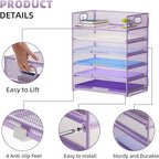 Marbrasse 6 Tier Paper Organizer Letter Tray - Mesh Desk File Organizer with Handle, Paper Sorter for Letter/A4 Office File Folder Holder - Purple