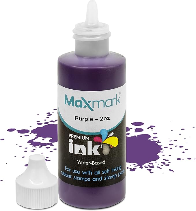 MaxMark Premium Refill Ink for self Inking Stamps and Stamp Pads, Purple Color - 2 oz.