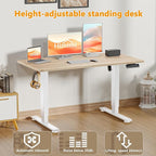Himimi Electric Standing Desk 55 x 24 inch for Home Office,Sit-Stand Adjustable Desk with Memory Presets,Height Adjustable Desk for Gaming/Working,Free Hook, Lockable Wheels,Mouse Pad,Oak