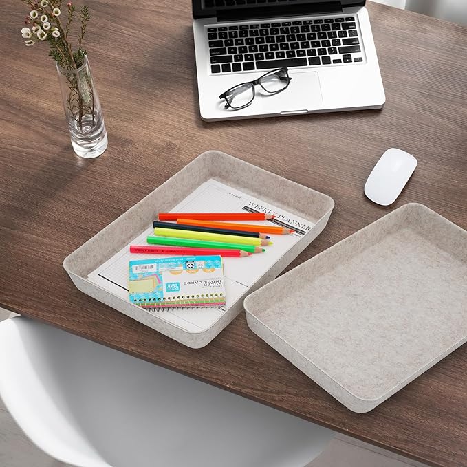 Welaxy 2-piece Office desk drawer organizer tray letter-size documents paper book file Folder Holder Scandinavian-chic storage bin hygge design sleek minimalist gifts idea storage bins (Oatmeal)