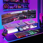 Dual Monitor Stand Riser, Desk Organizer with Drawer, Desk Organizers and Accessories, Workspace Organization Computer Monitor Stand for Laptop, Printer, TV, Office Supplies, Rustic Brown