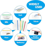 26 Clear Zip Envelope File Bill Document Bag Pocket Pencil Case with Tag Pocket, 5 Assorted Colors, 9.1” x 4.7”fit A6 Sheets