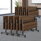 Folding Conference Table, Modern Large Conference Room Tables with Flip-Top Design, Foldable Conference Table Meeting Table with Wheels, Mobile Seminar Training Tables for Office Classroom (8, Walnut)