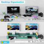 Spacrea Metal Desk Organizers and Accessories, Dual Monitor Stand Riser with Drawer and 2 Pen Holders, Desk Accessories & Workspace Desktop Organizers for Office Supplies (Dark Gree)