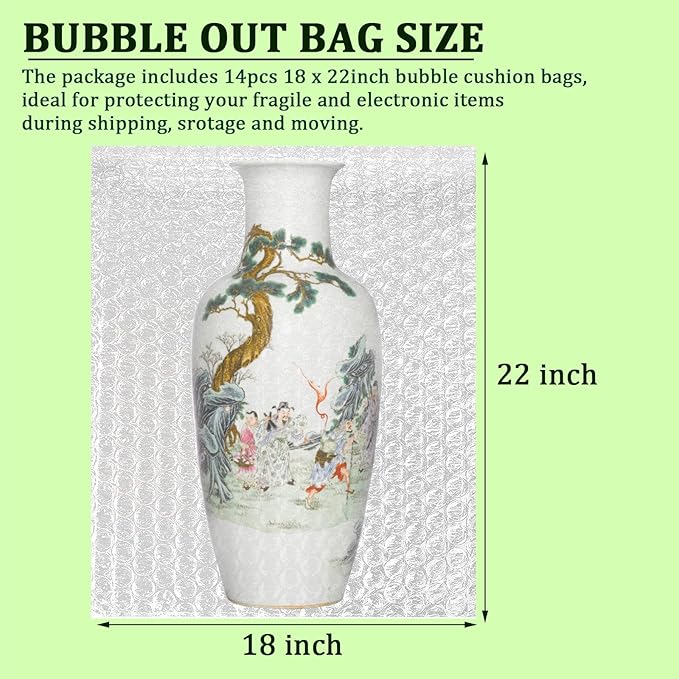 14 Pack Clear Bubble Out Bag Pouches,18x22 inch Large Bubble Bag for Extra Protection,Double Walled Shockproof Bubble Cushioning Wrap Bag Pouches for Storage,Shipping,Moving,Packing Supplies