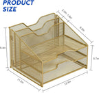 Samstar Gold Desk File Organizer, Mesh Letter File Folder Holder with 3 Paper Trays and 2 Vertical Upright Section, Gold