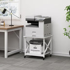 23.6 x 23.6 Inches Large Printer Stand, 2 Tier Square Printer Table with Storage Shelf for Home Office, Multi-use Rolling Cart with Wheels for Laser, 3D Printer and Mini Fridge - White