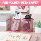 Segarty Pen Holer, 12 Pack Round Dark Pink Pencils Holder for Desk, Metal Mesh Pen Cup Container Marker Organizer Set for Office, School, Home, Desktop Storage and Organization
