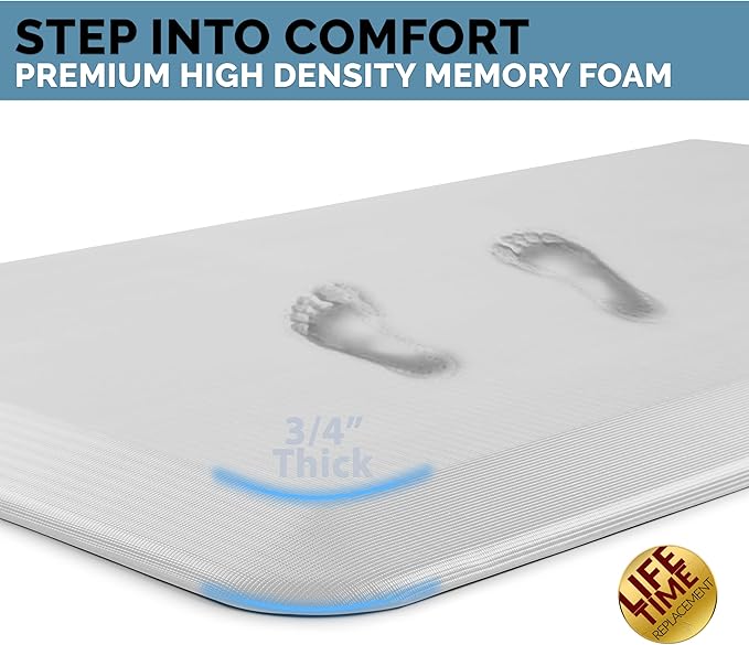 ComfiLife Anti Fatigue Floor Mat – 3/4 Inch Thick Kitchen Mats for Floor, Standing Desk Mat, Kitchen Rug – Comfort at Home, Office – Durable – Stain Resistant – Non-Slip Bottom (20" x 39", Silver)