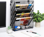 EasyPAG 6 Tier Wall File Holder with Flat Tray, Black | Easy Assemble Mesh Desk File Organizer | 5-Folder Paper Storage | Replaceable Classify Labels | Space Saving Mail Organizer for Office Home