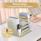 SUPEASY Mesh Desk Organizer with File Holder, 5-Tier Paper Letter Tray Organizer with Magazine Holder, Desktop Organizer and Storage with Drawer for Office Supplies Home or School, Gold