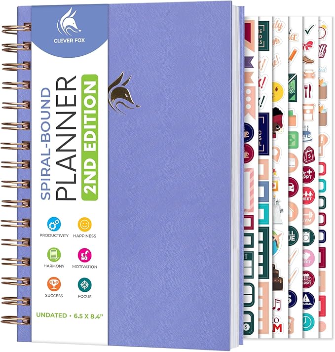 Clever Fox Planner 2nd Edition Spiral – Colorful Weekly & Monthly Goal Planner, Time Management & Productivity Organizer, Undated (Lavender)