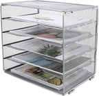EasyPAG 5-Tier Mesh Desk File Organizer with Metal Frame, Screw-Free Assembly, Space Saving Letter Tray for Office/Home/School - A4 & Letter Size Paper Sorter, Silver