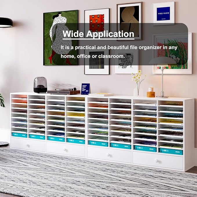 Mail Sorter Wood Literature Organizer, Student Mailbox for Classroom, Desktop Bill Paper Holder for Office Home School, 38 Compartments, White