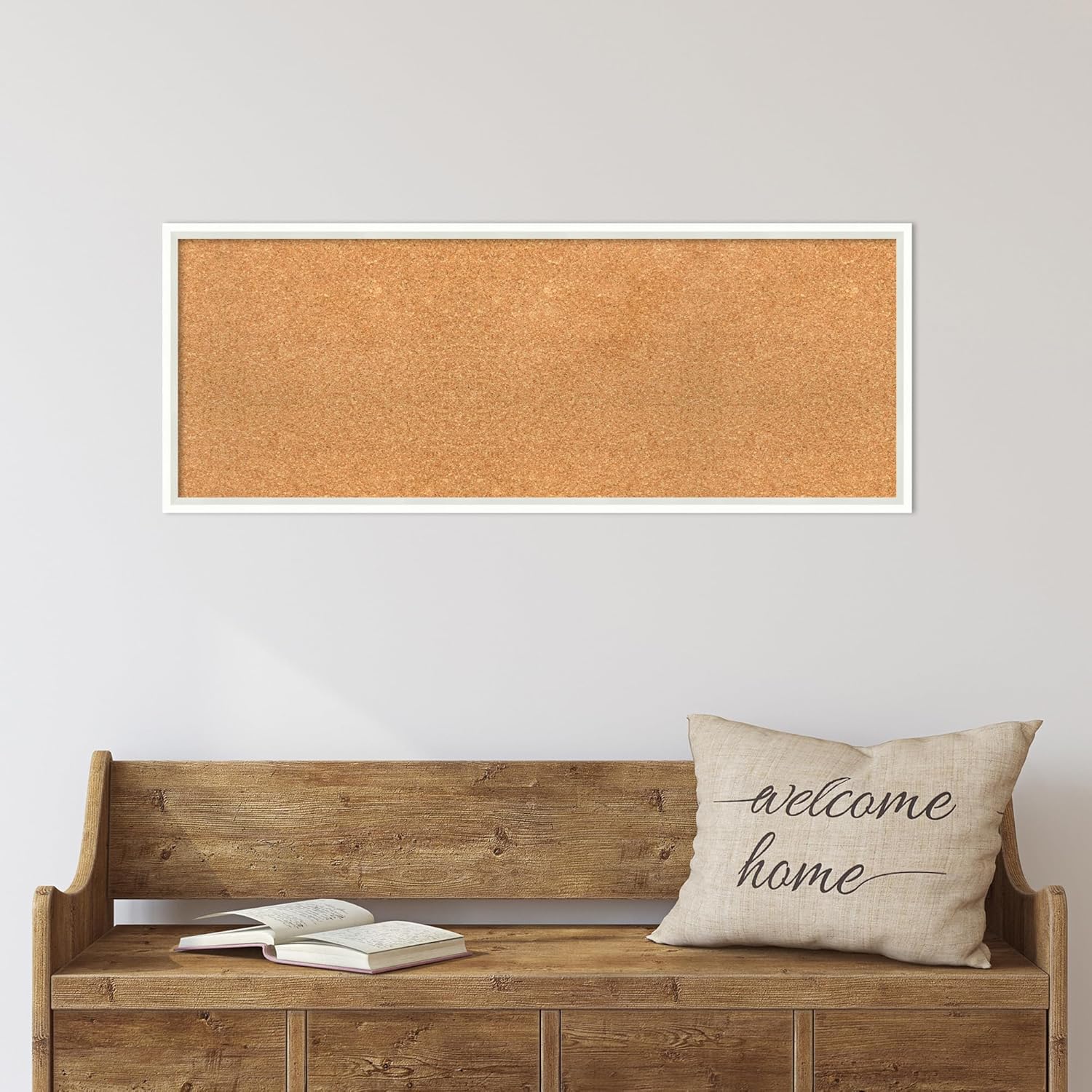 Amanti Art Natural Cork Board for Wall, 15x39 Vision Board with White Frame, Medium Corkboard Office Decor for Home Organization, Modern Corkboard Pinboard to Display Items for Home Organization in