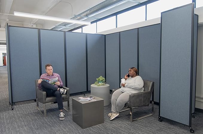 Versare Room Divider 360 Portable Wall Partition | Folding Panels | Large Freestanding Divider | Locking Wheels | Temporary Room Separator | 25' x 7'6'', Powder Blue