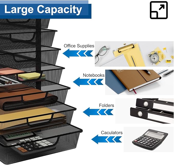 Natwind Mesh file organizer 10 drawers, Office Supplies Desktop Organizers and Accessories Stationery Storage, Paper Letter Tray, File Binder Organizer for Home Office School,Black