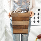 Small Wood Trash Can, Farmhouse Rectangular Garbage Can Waste Basket, Rustic Distressed Reclaimed Wood Wastebasket, Vintage Wooden Trash Recycling Bin Storage Basket with Metal Handles (Natural)