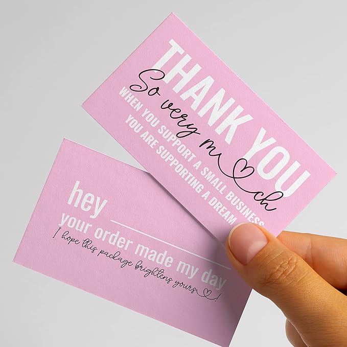 ITZAMNA Thank you for supporting small business cards Customer appreciation note cards Pink Script with Heart Pack of 100