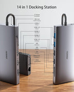 USB C Docking Station 4 Monitor,14 in 1 Laptop Docking Station 3 Monitor Quad Display USB C Hub Multiport Adapter with 2HDMI 4K+DP+VGA+Ethernet+6USB+100W PD+SD/TF+Audio,USBC Dock for Windows Laptop