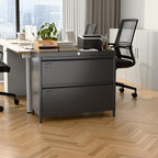 Metal 2 Drawer Lateral File Cabinet with Lock & Adjustable Feet - Wide Filing Cabinet for Letter/Legal/F4/A4 Hanging Files - Includes Business Card Holder,Home Office School Storage,Black