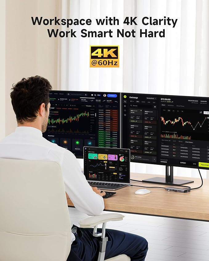 Triple Monitor Docking Station, 14-in-1 USB C Hub with DP 8K@30Hz/4K@144Hz, Dual HDMI 4K@60Hz, 100W PD, 7 USB Ports, SD/TF Card Reader, Gigabit Ethernet for MacBook & Windows Laptop