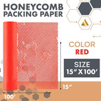 Red Honeycomb Packing Paper for Moving Breakables, 15 Inch x 100 Feet. Fragile Shipping Supplies. Perforated Packing Materials for Fragile Items. Moving Paper Wrap. Eco Friendly Packaging