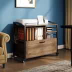 HSH Mobile Lateral File Cabinet with Drawer, Rolling Filing Cabinet for LegalLetter Size, Printer Stand with Storage Shelf, Lockable Wheels, Hanging File Organizer for Home Office, Rustic Oak, 33Inch