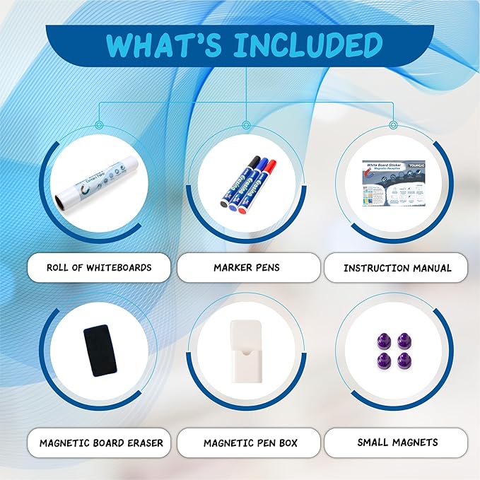 YOUNGJQ Magnetic Whiteboard Contact Paper 72" x 48", Self-Adhesive Magnetic Dry Erase White Board Sticker for Wall, Peel and Stick Wallpaper, Easy to Write and Clean for Home Playroom Office