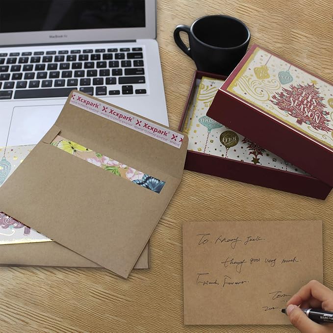 100 Qty Printable A7 Invitation Envelopes 5.25X7.25 inches Cards, Self Seal 120GSM Brown Kraft Paper Envelopes for Invitations, Papers, Photos, Documents, Wedding, Baby Shower, Easy to Seal