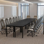 Bonzy Home Conference Tables 16ft Office Computer Desk for Meeting Room Study Writing Printer Table Meeting Seminar Table for 20 People Modern Black 8PCS (188.8"x47.2"x29.5", Black)