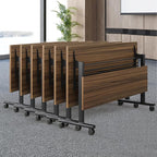 Folding Conference Table, Modern Large Conference Room Tables with Flip-Top Design, Foldable Conference Table Meeting Table with Wheels, Mobile Seminar Training Tables for Office Classroom (6, Walnut)