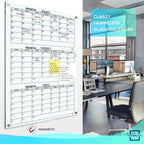Glass Whiteboard Calendar 34x46” Quarterly Planner White Board Dry Erase Board 3 Month for Wall Glass Whiteboard Home Office Large Wall Calendar 2025 & Marker Tray