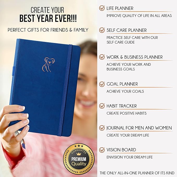 Life Planner - Gratitude Journal for Men & Women | Daily, Weekly & Monthly Planner with Budget Section, Time Blocking, Habit Tracker for Peace of Mind Planning to Increase Productivity & Happiness