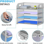 Marbrasse 4 Tier Paper Organizer Letter Tray - Mesh Desk File Organizer with Handle, Paper Sorter Organizer for Letter/A4 Office File Folder Holder (Silver, 12.6" x 9.1" x 10.7")