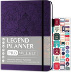 Legend Planner PRO – Deluxe Weekly & Monthly Life Planner to Increase Productivity and Hit Your Goals. Time Management Organizer Notebook – Undated – 7 x 10" Hardcover + Stickers – Dark Purple