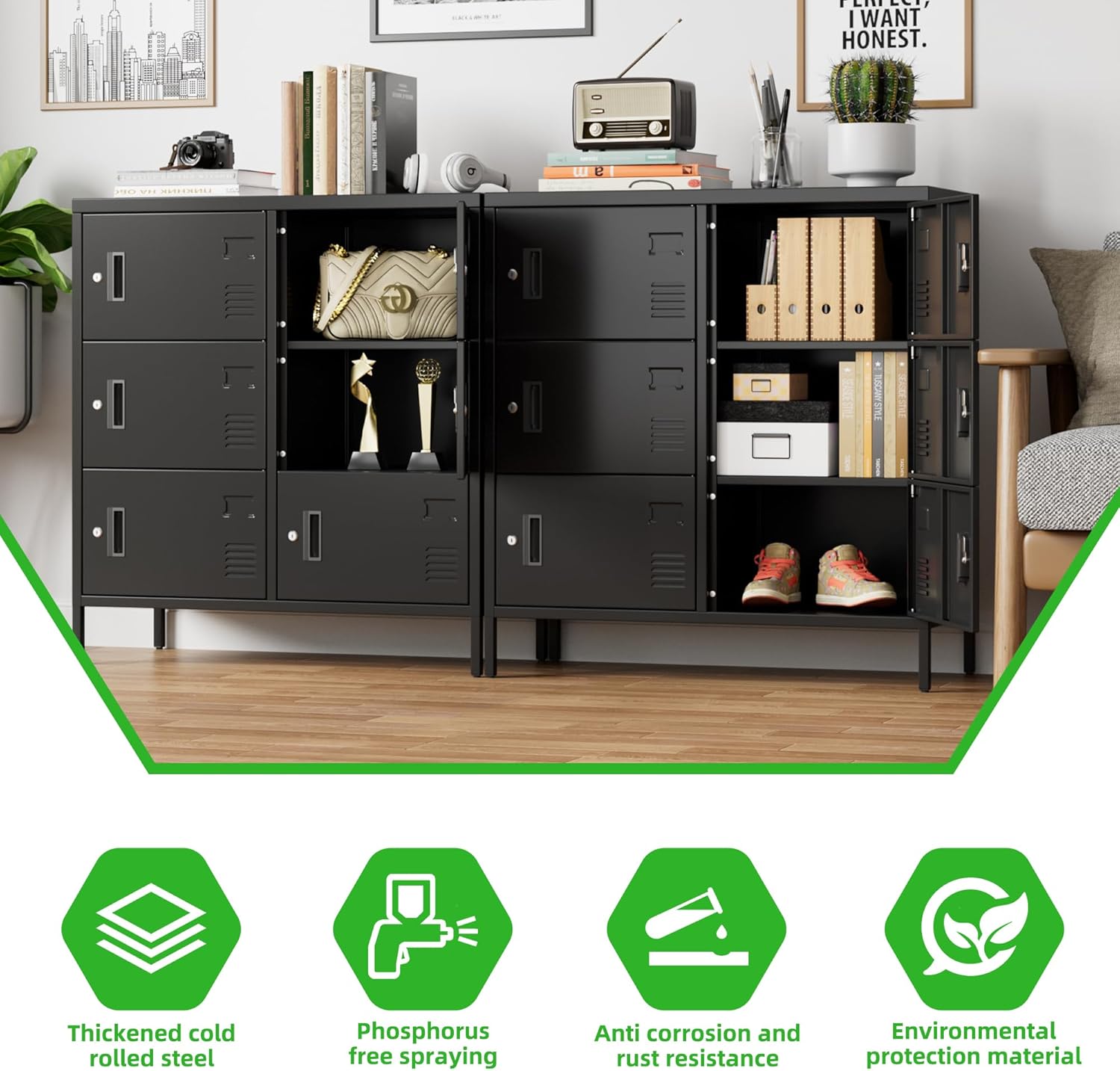 S‌UPEER 6 Doors Metal Storage Locker with Card Slot,Metal Locker for Employees with Keys and Ventilation Holes,Suitable for Office, Home, Bank, School,Gym,Requires Installation,Black