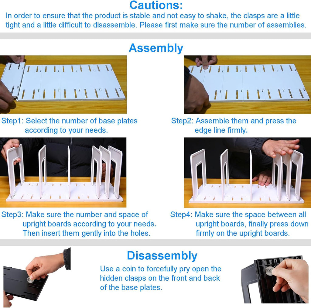 Adjustable Vertical File Sorter Sturdy Plastic Expandable Upright File Holder, Desktop Binder Organizer, School Office Organization Bookshelf Divider, Assemble Easily Endlessly, Black