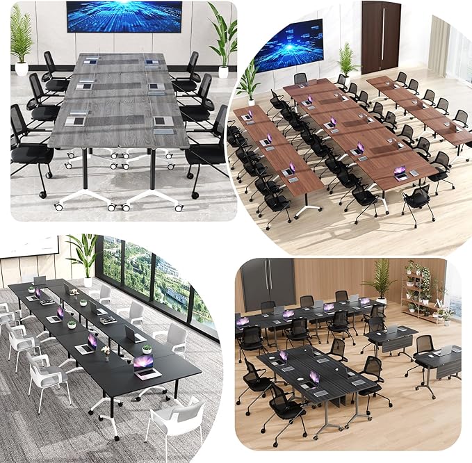Conference Room Table, Folding Conference Tables,Thicken Grey Tabletop,Flip Top Wooden Seminar Meeting Room Table for Conference Room Offices (10, BlackWoodGrain, 47.2“)