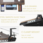 ETHU Keyboard Tray Under Desk, Ergonomic Corner Keyboard Tray with 180° Adjustable C Clamp for L Shape Desk 26.77" X 12.2" Easy to Install, Computer Keyboard Stand for Home and Office(Wood)